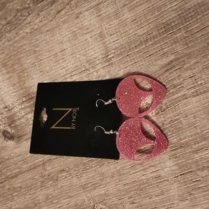 Noir alien pink glitter drop earrings